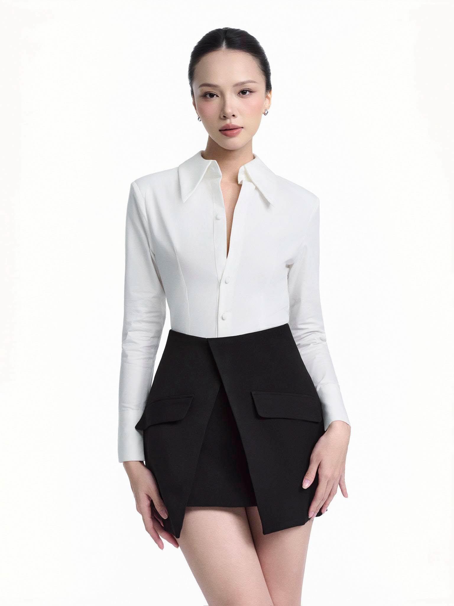 Lapel Shirt and Envelope Skirt