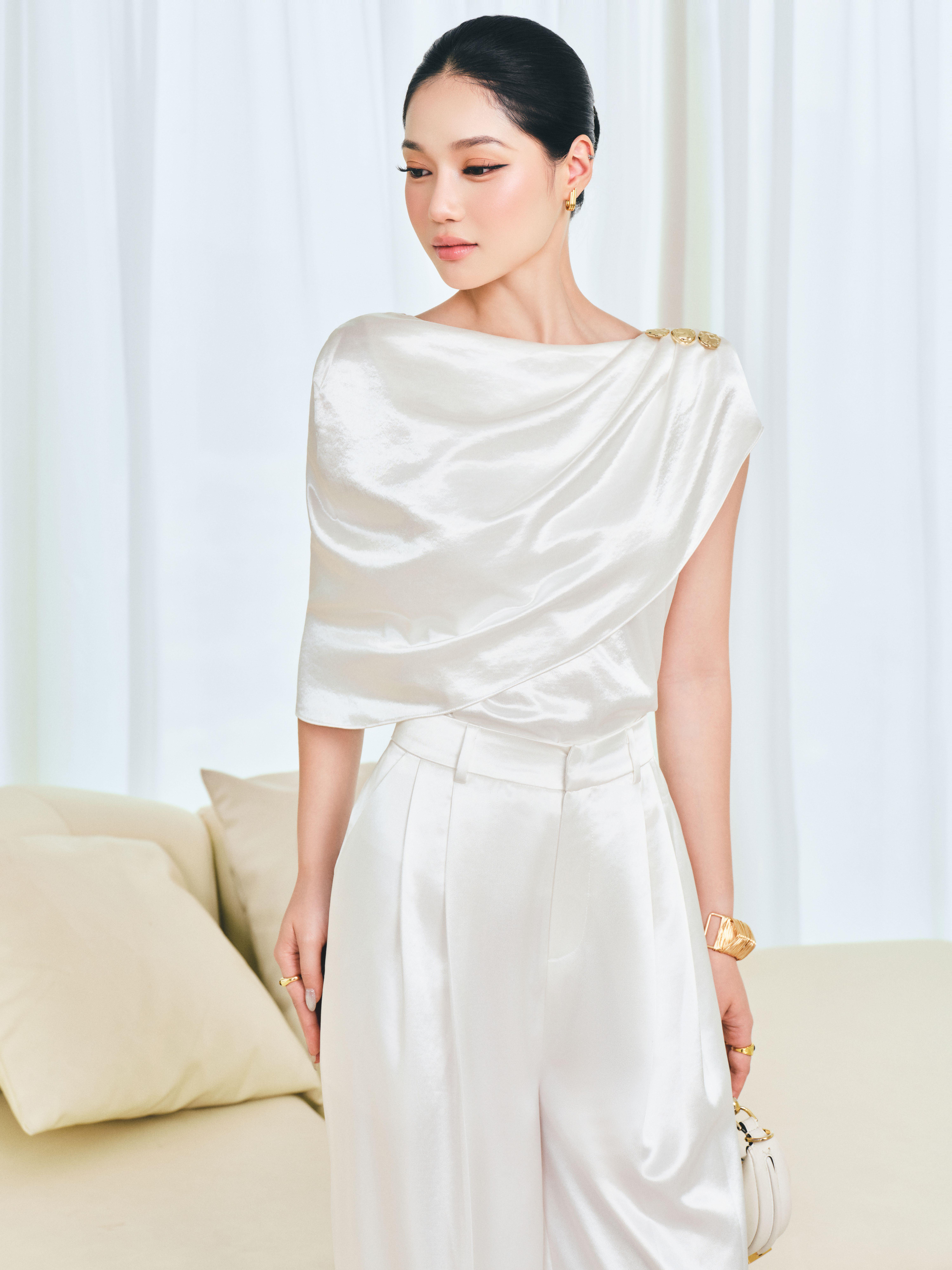 Ivory Cowl Silk Blouse
